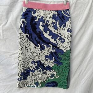 Mukzin Designer Knit Pencil Skirt inspired by The Great Wave of Kanagawa Size M